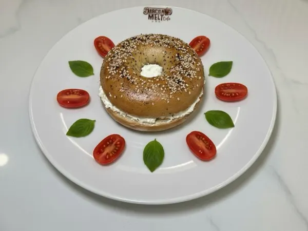 Bagel with Cream Cheese at Mocha Melt Cafe in Old City Philadelphia