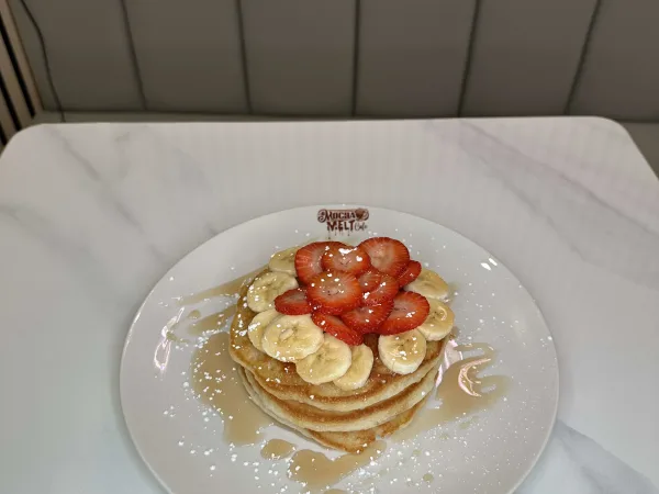 Pancakes with Strawberry and Banana at Mocha Melt Cafe in Old City Philadelphia